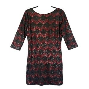 FREDERICKS OF HOLLYWOOD Sequin Mini Dress Cocktail Party Red Black Size Large